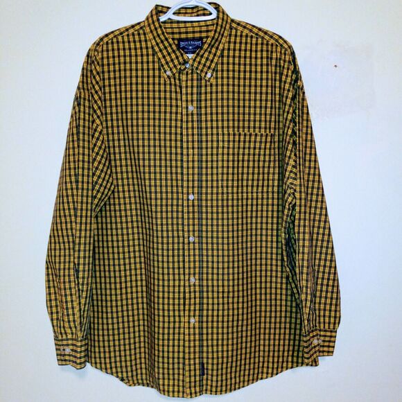 Steve & Barrys Size XXL Relaxed Fit Yellow Plaid Button Down Shirt-Pocket-Biker - Picture 1 of 9